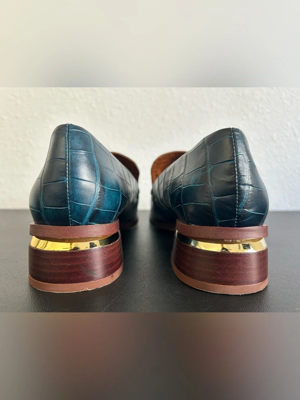 FRANCO SARTO 7.5M Bocca Slip On Loafers EMBOSSED LEATHER DARK BLUE